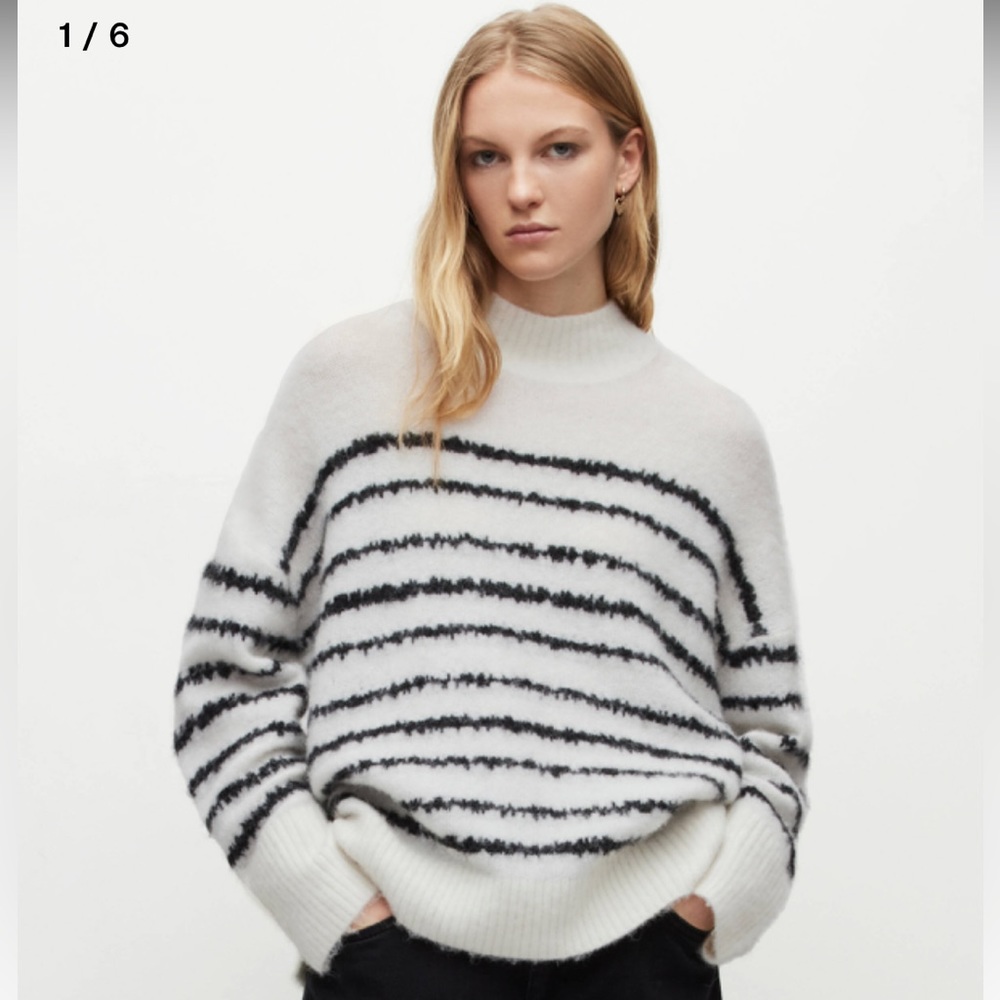 All Saints wool alpaca blend oversized sweater, medium! Black and white striped